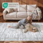 4x10 Runner Rug, Washable Hallway Runner Rug with Non-Slip Backing, Low Pile Wide Runner for Living Room, Entryway, Kitchen, Soft Modern Home Decor Mat for Dining Room(4'x10', Grey/Ivory)