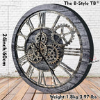 The B-Style Large Wall Clock 24 inch Moving Gear Wall Clock Oversized Vintage Farmhouse Wall Clocks for Living Room Decor Decorative Rustic Industrial Wood Clock (Carbon Gray)