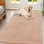 Smiry Dog Door Mat for Muddy Paws 47x32, Absorbs Moisture and Dirt Doormat, Non-Slip Washable Quick Dry Chenille Front Door Mat Indoor Entrance, Entryway Carpet for Inside Floor, Peach