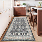 4x8 Washable Kitchen Area Rug: Farmhouse Stain-Resistant Rug for Living Room Bedroom Wide Soft Carpet for Entryway Dining Room Thin Hallway Floor Mat with Non Slip Backing Vintage Home Dcor(4x8,Black)