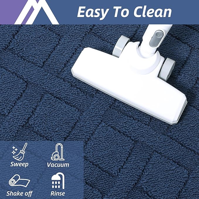 COSY HOMEER Door Mat Indoor Entrance, Non-Slip Absorbent Doormat for Front Door, Low-Profile Entryway Mat for Dirty Paws, Washable Dirt Trapper Mats (20"x32", Blue)