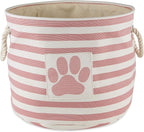 Bone Dry Pet Storage Collection Striped Paw Patch Bin, Rose, Small Round