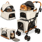 Double Pet Stroller with Detachable Carriers - Ideal for 2 Dogs or Cats - Compact & Convenient Design - Easy Assembly Double Dog Stroller - Cosmic Beige