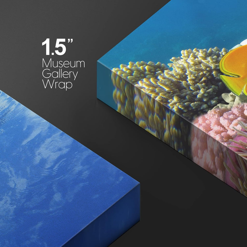 wall26 Canvas Print Wall Art Tropical Yellow Fish with Vibrant Coral Reef Nature Ocean Photography Realism Nautical Scenic Relax/Calm Multicolor Ultra for Living Room, Bedroom, Office - 16"x24"