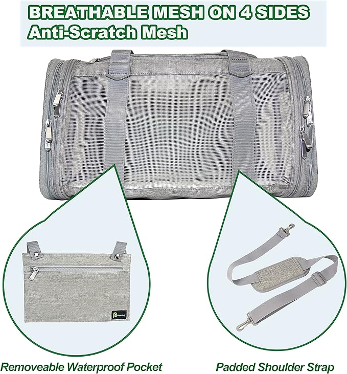 Soft-Sided Pet Carrier for Cats Small Dogs of 15 Lbs Medium Grey