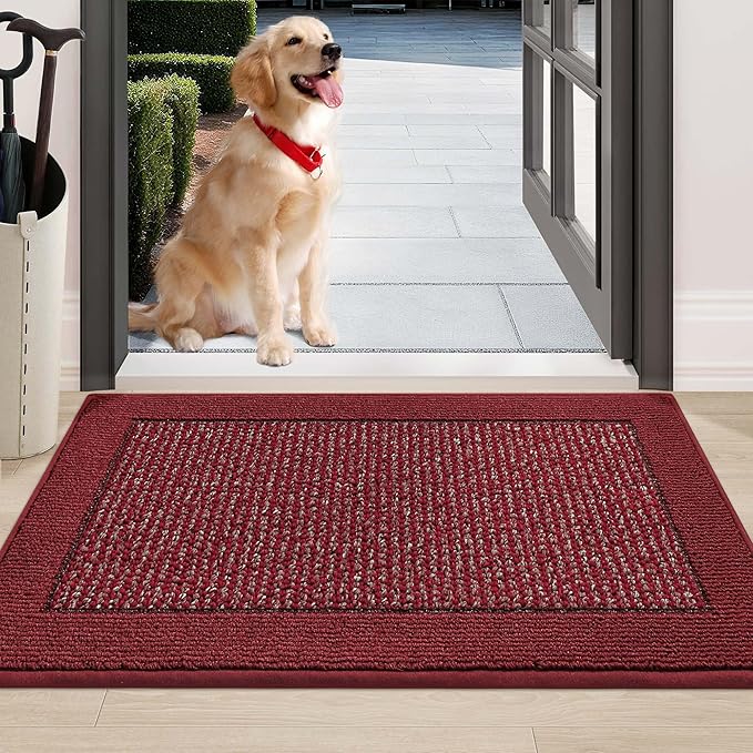 BEQHAUSE Indoor Door Mat 24" x 36", Dirt Trapper Door Mats Non-Slip Entryway Rugs Washable, Resist Dirt Absorbent Welcome Mat, Low Profile Floor Mats for Front Back Door and Entryway, Red