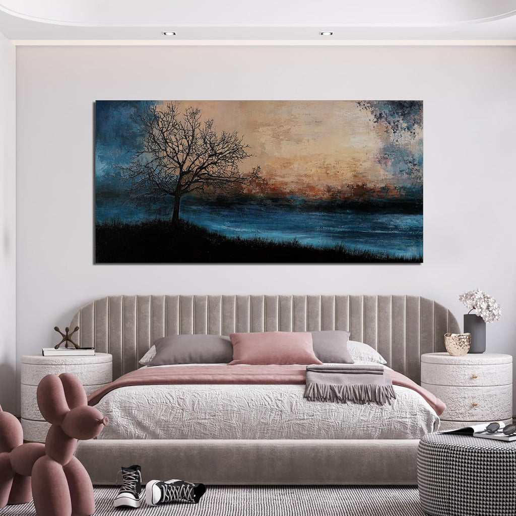 Canvas Wall Art for Living Room Artwork for Walls Black Blue Wall Art Decor Canvas Modern Art Wall Decor Nature Landscap Tree Wall Art Decor Prints Art Work for Home Office Kitchen Wall Decor 24"X48"