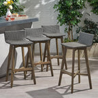 Christopher Knight Home La Brea Outdoor Wood & Wicker Barstools (Set of 4), Gray