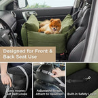 Lesure Small Dog Car Seat for Small Dogs - Waterproof Dog Booster Seat for Car with Storage Pockets and Clip-On Safety Leash and Thickened Memory Foam Filling, Pet Travel Carrier Bed Cypress Green