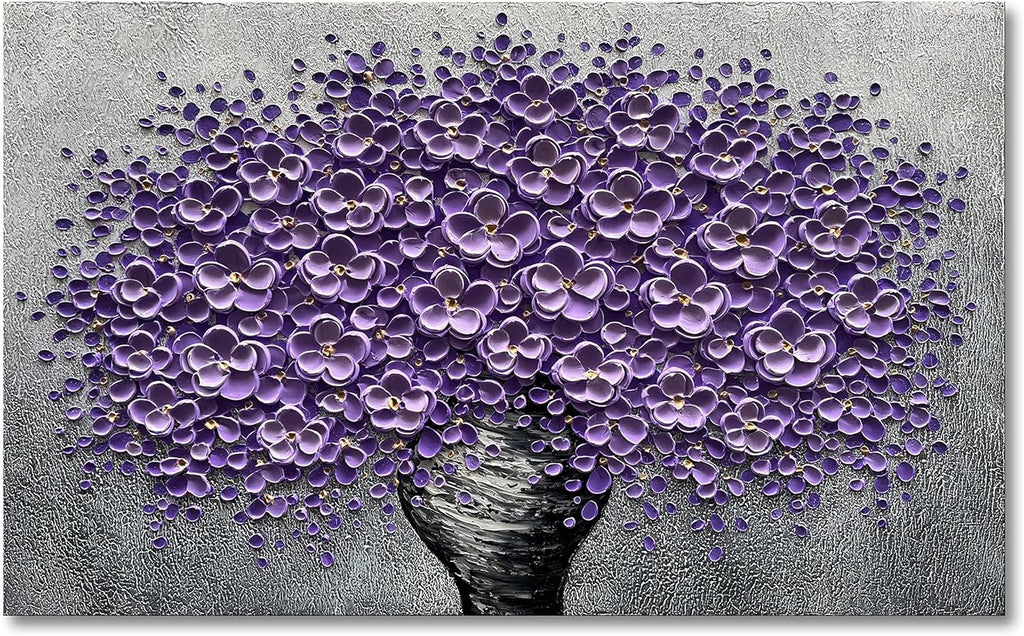 Epicler art hand-painted purple 3D flower decorative oil painting, flower wall decorative frame wall Art, modern Art living room, bedroom, office, hotel restaurant wall Art 28x40 inch