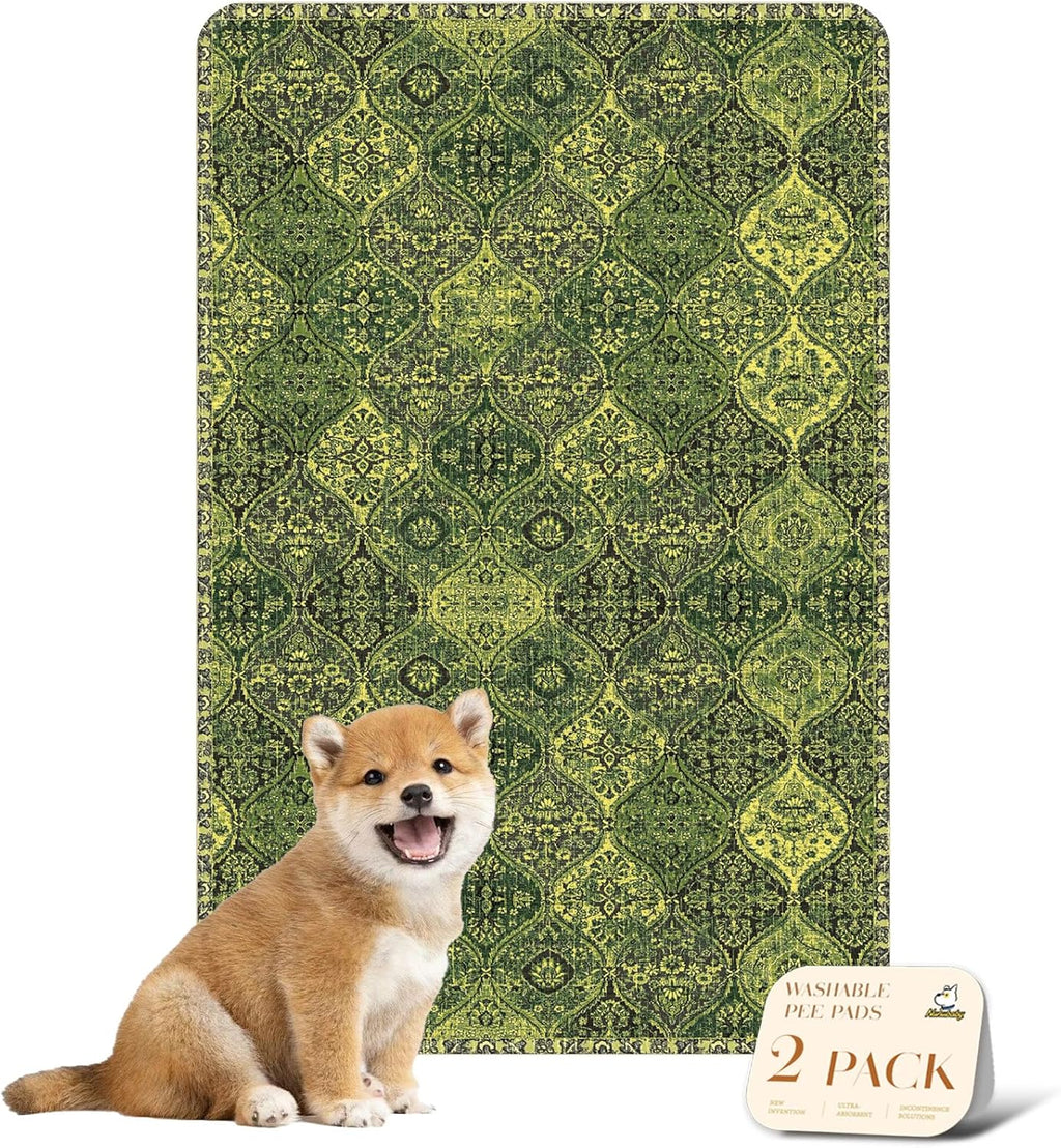 nunubaby Washable Pee Pads for Dogs, Stylish, Non-Slip and Leak-Proof Pee Pads. Reusable Potty Pads for Dogs for Crates and Floors.(Green/Multi, 24" x36")