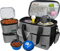 PetAmi Dog Travel Bag - Travel Pet Organizer with Food Container and Bowls, Perfect for Weekend Camping, Cat Diaper Bag (Stripe Black, Medium)