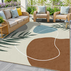 Indoor Outdoor Area Rug, Mid Century Outdoor Patio Rug, Washable Abstract Art Leaves Eucalyptus Rugs, Non-Slip Carpet for Camping, Living Room, Bedroom, Deck(5x8)