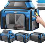 Top-Expandable Pet Carrier with Treat Pet Window,17x11x9.5 Airline Approved | for Alaska Hawaiian,Soft-Sided Dog Carrier, Anti-Scratch Mesh, Lockable Zippers,Cat Carrier for Kitten,Rabbit,Puppy,Blue