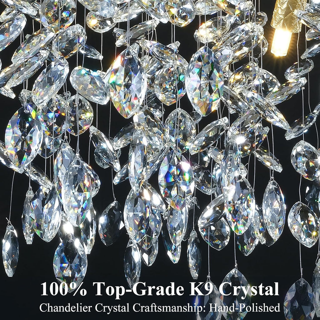 14-Light Modern Large Crystal Chandelier for Dining Room, 48" Round Gold Crystal Tree Branche Chandelier, Living Room Crystal Chandelier, Crystal Chandeliers for High Ceiling,Entryway,Foyer