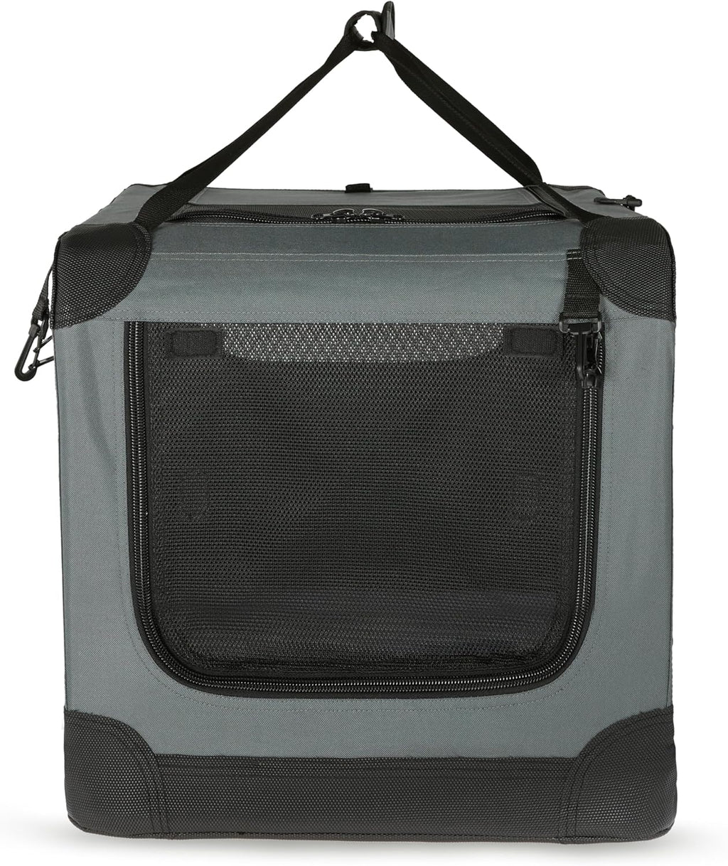 Amazon Basics 4-Doors Portable Soft-Sided Folding Travel Crate Kennel for cat, Dog, and Other Small Animals, Grey, L 36" x 24" x 24"