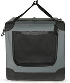 Amazon Basics 4-Doors Portable Soft-Sided Folding Travel Crate Kennel for cat, Dog, and Other Small Animals, Grey, L 36" x 24" x 24"