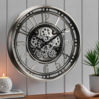CLXEAST 21 Inch Large Moving Gear Wall Clock,Industrial Steampunk Decor,Decorative Wall Clock for Modern Farmhouse Living Room Decor,Gunmetal Silver Finish