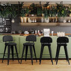 Aklaus PU Leather Metal Bar Stools 24 inch Faux Leather Counter Height Barstools Set of 4 Modern Farmhouse Bar Chairs with High Backs and Faux Leather Seat for Kitchen Island Dining Room Matte Black