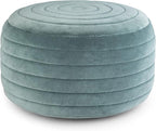 SIMPLIHOME Vivienne Boho Round Pouf in Turquoise Velvet Fabric for the Living Room, Bedroom and Kids Room