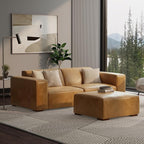 SIMPLIHOME Rex Ottoman in Full-Grain Genuine Leather, Sienna, 34-inches Wide, Modern-Style Table Ottoman or Footrest, Assembled, for Living Room and Family Room