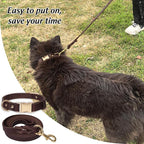 LWBMG 6FT Leather Dog Collar and Leash Set, Heavy Duty Dog Leash and Collar with Metal Buckle,Adjustable Pet Lead and Collar Set, Soft Pet Leash and Collar for Large Dogs Brown