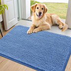 Smiry Dog Door Mat for Muddy Paws 36x24, Absorbs Moisture and Dirt Doormat, Non-Slip Washable Quick Dry Chenille Front Door Mat Indoor Entrance, Entryway Carpet for Inside Floor, Cornflower Blue