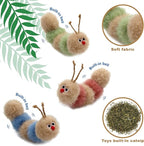 Jumpaws Interactive Natural 3 PK Catnip Toy, with Rattle, Bite Resistant, for All Ages Indoor Cat, Soft Caterpillar Toys, Fluffy Kitten Toy