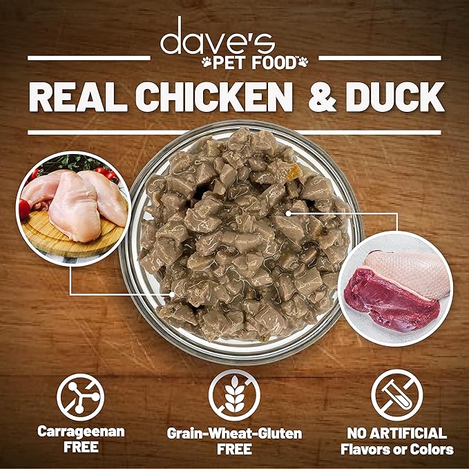 Dave's Pet Food Grain Free Wet Cat Food (Farmyard Fowl, Chicken & Duck), Made in USA Naturally Healthy Canned, Added Vitamins & Minerals, 5.5 oz Cans (24 Pack)