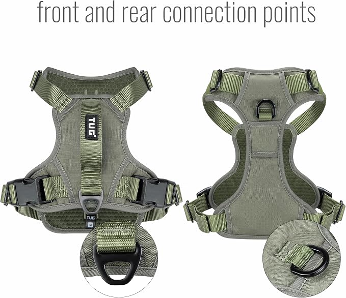 TUG No-Pull Dog Harness, 2 Leash Clips + Padded Handle (Medium, Green) | Water-Resistant Padded Interior | No-Pull Front Clip | Padded Back Handle | Adjustable Straps