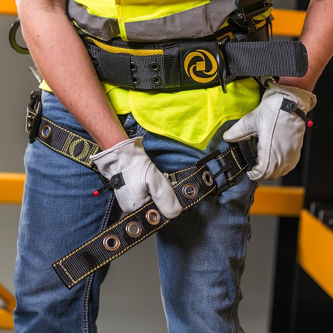 Guardian 21032 Cyclone Construction Harness with Waist Pad | Side D-Rings | OSHA & ANSI Compliant | Black/Yellow | XXL