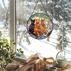Cat Stained Glass Window Hanging Suncatchers, Cat Mom Lovers Owner Gifts Sun Catchers Indoor Window Glass Wall Art Decor, Cats Wall Hanging Decorations Sculptures, 7.9x7.9in