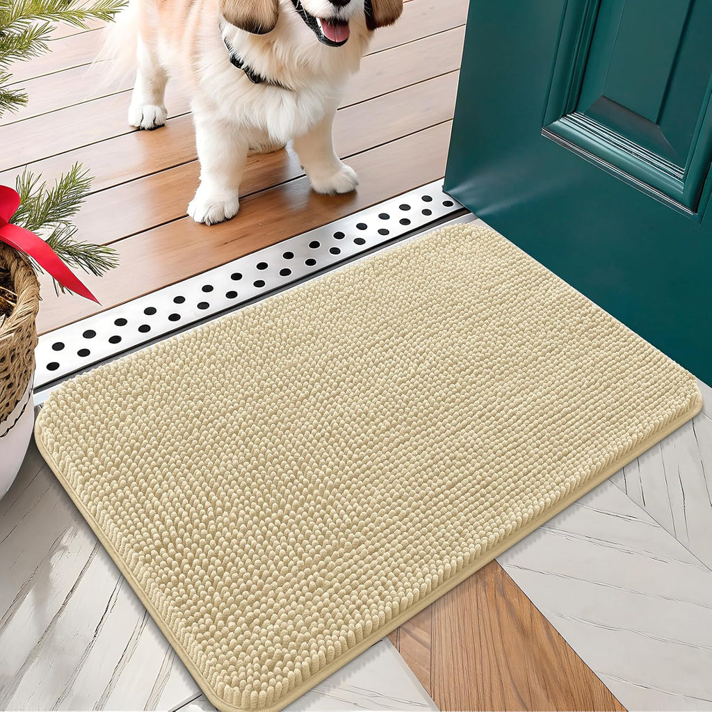 OLANLY Dog Door Mat for Muddy Paws 24x16, Absorbs Moisture and Dirt, Absorbent Non-Slip Washable Doormat, Quick Dry Chenille Mud Mat for Dogs, Entry Indoor Entryway Carpet for Inside Floor, Sand