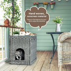 Cat Litter Box Enclosure with Soft Litter Mat; Hidden Kitten Washroom Furniture with Door; Handwoven Rattan Cat House with Large Space; Pet Crate for Living Room, Bedroom, Balcony (Grey)