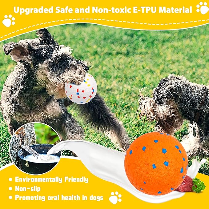 2pack 3''Durable Dog Balls for Aggressive Chewers, Indestructible Bouncy Floating Balls for Training, Catch and Fetch, Durable Solid Tennis Ball Toys for Large, Medium Dogs - White, Orange