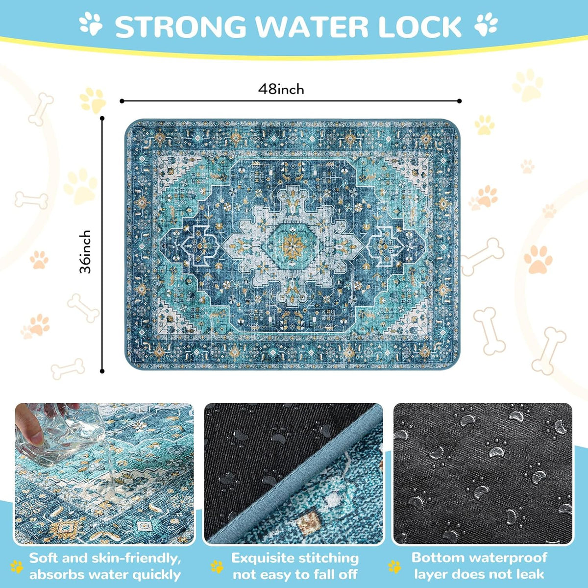 Lahome Reusable Washable Puppy Pads - 2 Pack Super Absorbent & Waterproof Dog Training Mats for Potty, Crate and Floor - Leakproof Pee Pads with Non-Slip Backing (Blue, 36"x48")