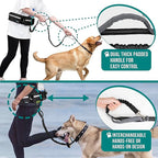 PetAmi Hands Free Dog Leash, Dog Running Leash Belt Bag for Walking, Jogging, Dog Waist Double Zipper Pouch with Poop Bag Dispenser, Dual Padded Handles Reflective Bungee Leash, Single (Black)