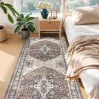 4x10 Wide Hallway Runner Rug: Vintage Washable Soft Rugs for Living Room Bedroom Water Resistant Carpet with Non-Slip Backing for Entry Kitchen Dining Room Thin Nursery Bathroom Floor Mat(Brown,4x10)