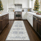 Washable 2x8 Hallway Runner Rug: Vintage 8ft Water-Resistant Soft Runner Rug for Entryway Kitchen Non Slip Low Pile Carpet for Living Room Bedroom Thin Floor Mat for Bathroom Dining Room(Grey,2x8)