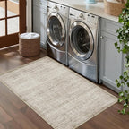 Washable 3x4 Entryway Area Rugs: Abstract Water-Resistant Kitchen Rug Indoor Low Pile Nursery Room Carpet Anti-Slip Netural Bathroom Runner Rug Small Soft Beside Floor Mat for Bedroom(3x4,Beige/ivory)