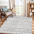 Moroccan Square 4x4 Washable Rug: Non-Slip Area Rugs for Bedroom Living Room Dining Room - Low Pile Easy Clean Geometric Print Carpet - Modern Boho Floor Mat for Family with Pets 4x4 Geo Grey