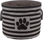 Bone Dry 5743 Pet Storage Collection Striped Paw Patch Bin, Medium Round, Black
