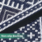 GAOMON Reversible Outdoor Rug 9'x18' Waterproof Plastic Straw Rug, Patio Rug, Large Modern Area Rug Carpet, Indoor Outdoor Rugs for Camping, Porch, Deck, Balcony, Backyard, Dark Blue/White(Bohemia)