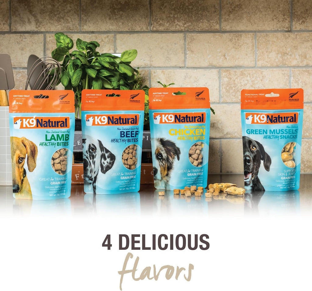 K9 Natural, Freeze-Dried Single Ingredient Dog Treats, High-Value, Low-Calorie Protein Bites for Active Dogs, Healthy Dog Training Treats, Grain-Free Reward, Chicken, 1.76oz