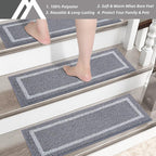 COSY HOMEER Soft Stair Treads Non-Slip Carpet Mat 28inX9in Indoor Stair Runners for Wooden Steps, Stair Rugs for Kids and Dogs, 100% Polyester TPE Backing 4pcs, Grey,Square
