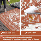 GAOMON Large Outdoor Plastic Straw Rug 10x14 Waterproof Patio Rug Reversible Foldable Portale Camping Mat with Stakes & Bag, Vintage Boho Outside Carpet for RV Garden Deck Porch, Orange Red