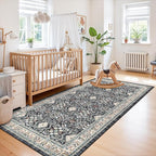 4x8 Washable Kitchen Area Rug: Farmhouse Stain-Resistant Rug for Living Room Bedroom Wide Soft Carpet for Entryway Dining Room Thin Hallway Floor Mat with Non Slip Backing Vintage Home Dcor(4x8,Black)