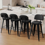 Aklaus PU Leather Metal Bar Stools 24 inch Faux Leather Counter Height Barstools Set of 4 Modern Farmhouse Bar Chairs with High Backs and Faux Leather Seat for Kitchen Island Dining Room Matte Black
