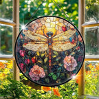 Dragonfly Stained Glass Window Hanging, 7.9" Dragonflies Plant Decor Suncatcher, Dragonfly Gifts for Women, Dragonflies Decor Handmade Suncatcher for Garden Home, Christmas Birthday Housewarming Gifts