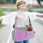 PetAmi Small Dog Sling Carrier, Soft-Sided Crossbody Puppy Carrying Purse Bag, Adjustable Sling Pet Pouch to Wear Medium Dog Cat Travel, Dog Bag for Traveling, Poop Bag Dispenser, Max 10 lbs, Purple